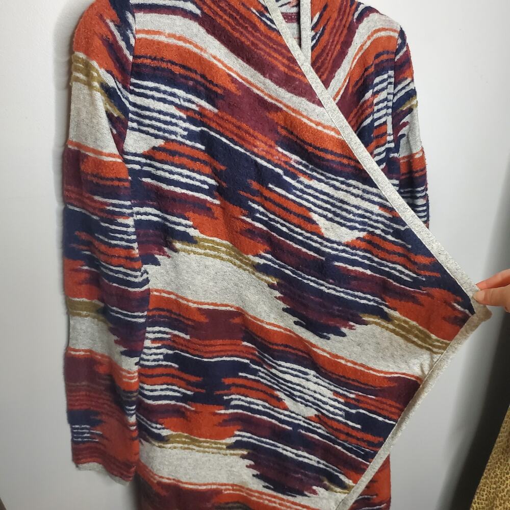 🔥 Lucky Brand Drape Front Aztec Sweater Cardigan Women's Size Small Blue Orange - Picture 5 of 15